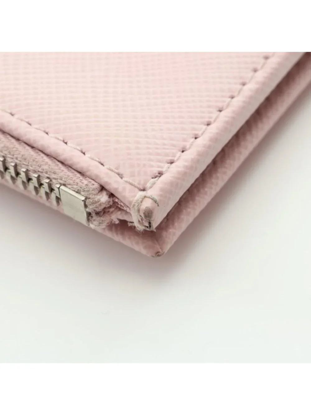 Prada Bifold Wallet Saffiano Triang Pink Leather Triangle Logo